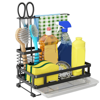 Large Stainless Steel Kitchen Sink Caddy Organizer, Adjustable Countertop Sponge Holder