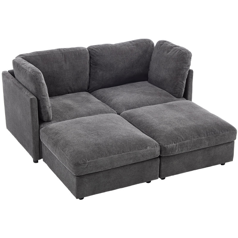 4 Piece Modular Sectional Sofa, Dark Gray