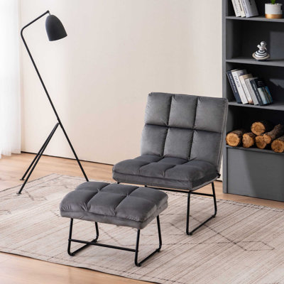 Merrick Road Accent Chair with Ottoman, Velvet Modern Metal Legs, Club Chair Lounge Sofa Couch