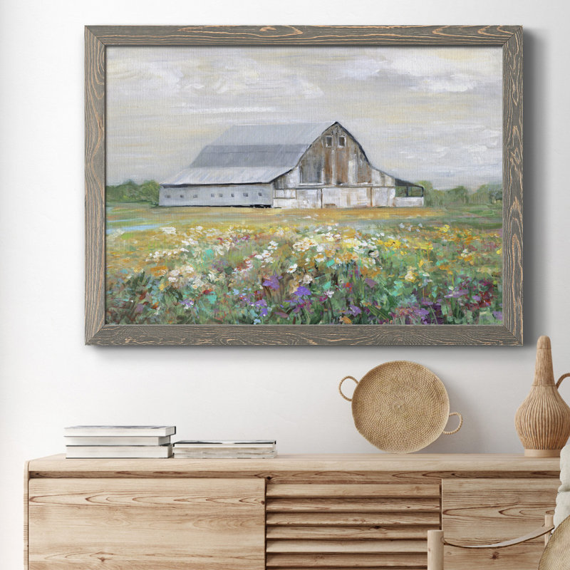 Country Fields - Cadre photo, reproduction d'art sur toile, H 31 po x l 44 po x P 1 po, Toile avec cadre gris