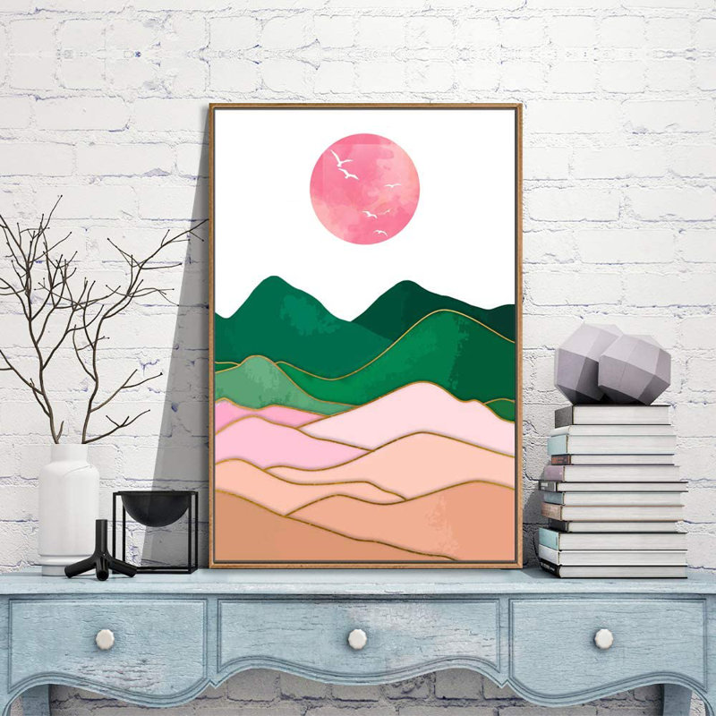 «Nordic Abstraction Mountain Scenery Abract, Sun, Mountain - Floater Frame», impression sur toile, H 16 po x l 24 po x P 2 po