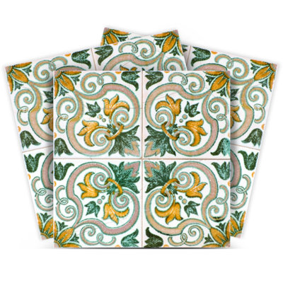 Carreaux amovibles autocollants en vinyle vert et jaune 7 po x 7 po