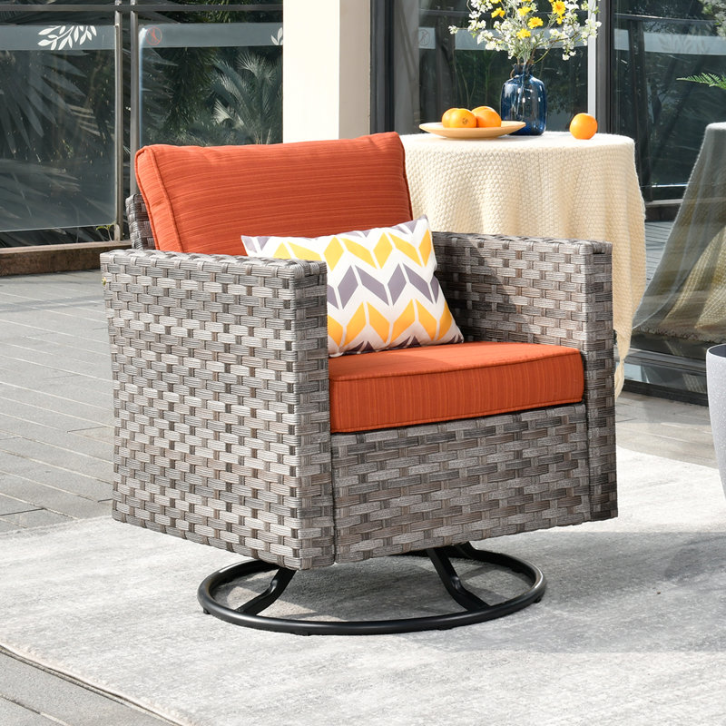 Chaise d'extérieur en rotin et osier Ignatz, Orange-rouge