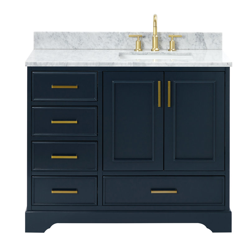 43'' Single Bathroom Vanity with Carrara Marble Top, Midnight Blue