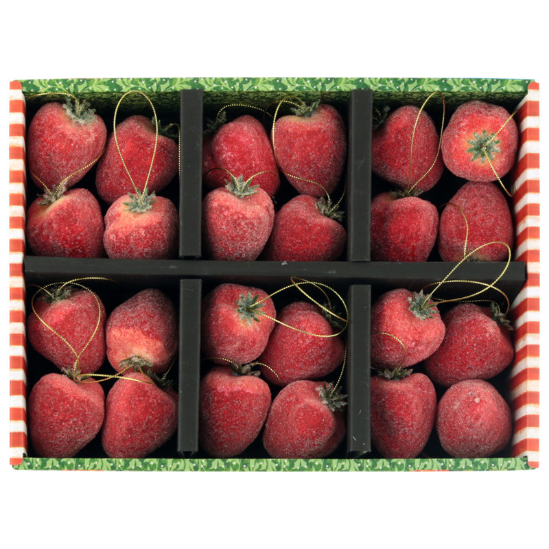 Ornement en forme de fraise givrée, boîte de 24 - 2 pouces