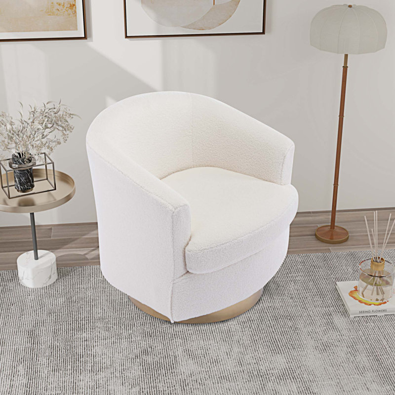Fauteuil demi-tonneau pivotant Mohun, Bouclé ivoire