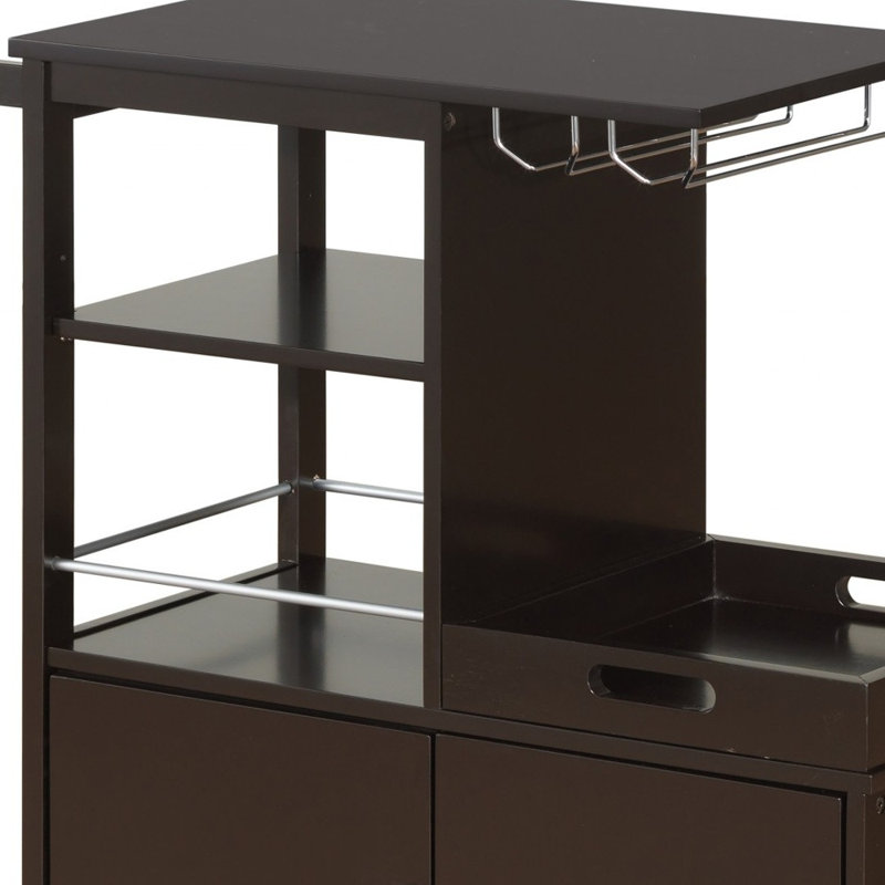  Dark Brown 34" Rolling Kitchen Cart With Storage