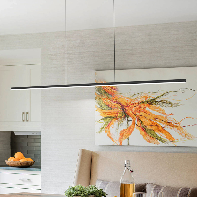 Luminaire suspendu linéaire à 1 lumière pour îlot de cuisine Jerger, H 2,95 po x l 40,94 po x P 0,67 po, Matte Black, 6 000 K