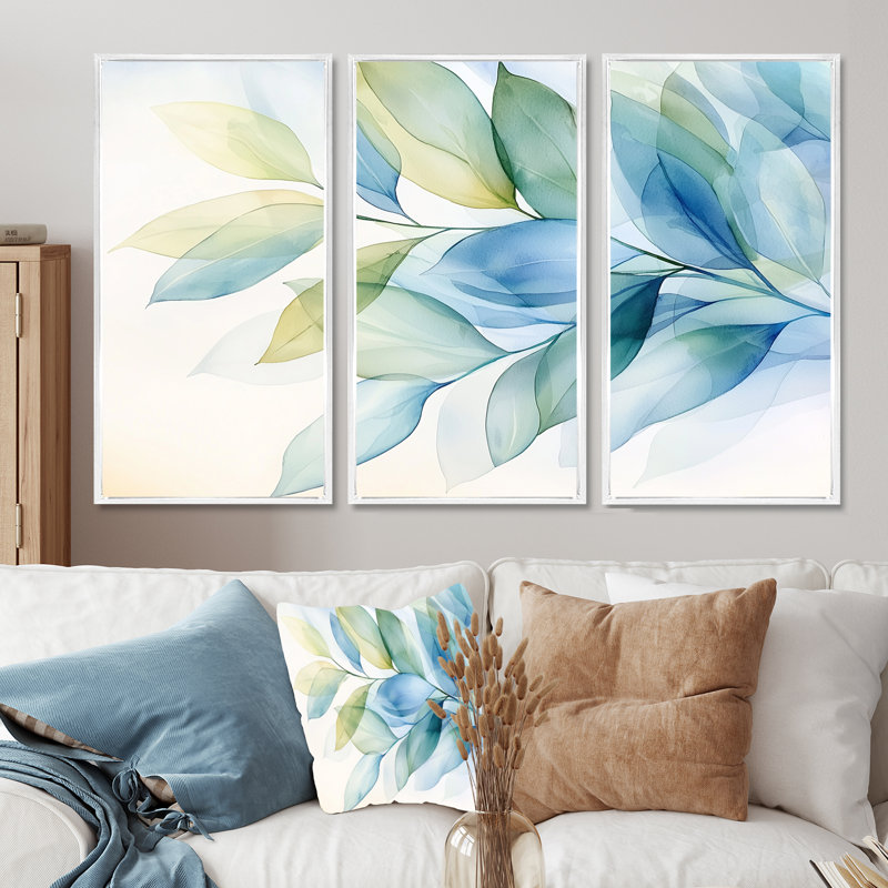 «Minimalist Green Botanical Plants II - Leaves», ensemble de reproduction d'art mural, H 28 po x l 36 po, Blanc
