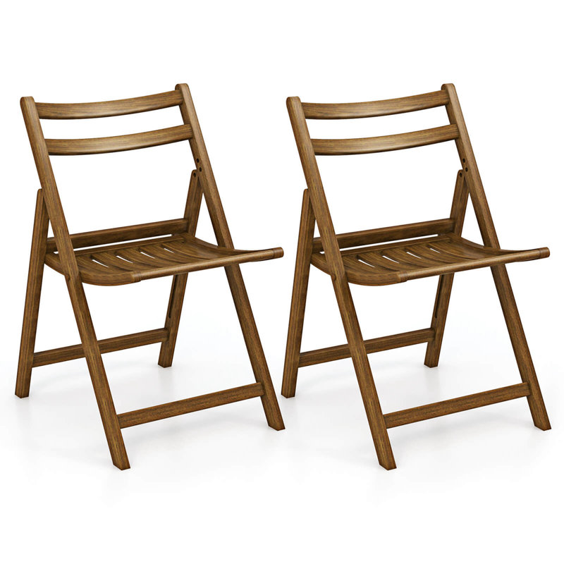 Folding Dining Chair With Rubber Wood Frame Slatted Seat Curved Backrest, 2