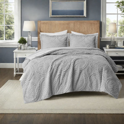 Ensembles de literie gris élégant avec broderie en fausse fourrure moelleuse pour la maison