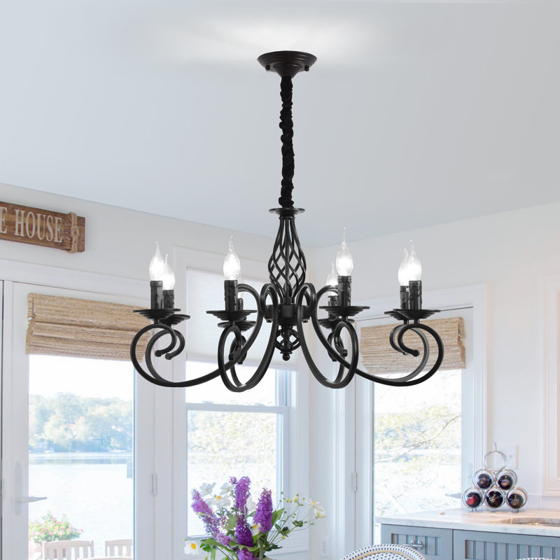Pelchat 8 - Light Candle Style Chandelier, Black