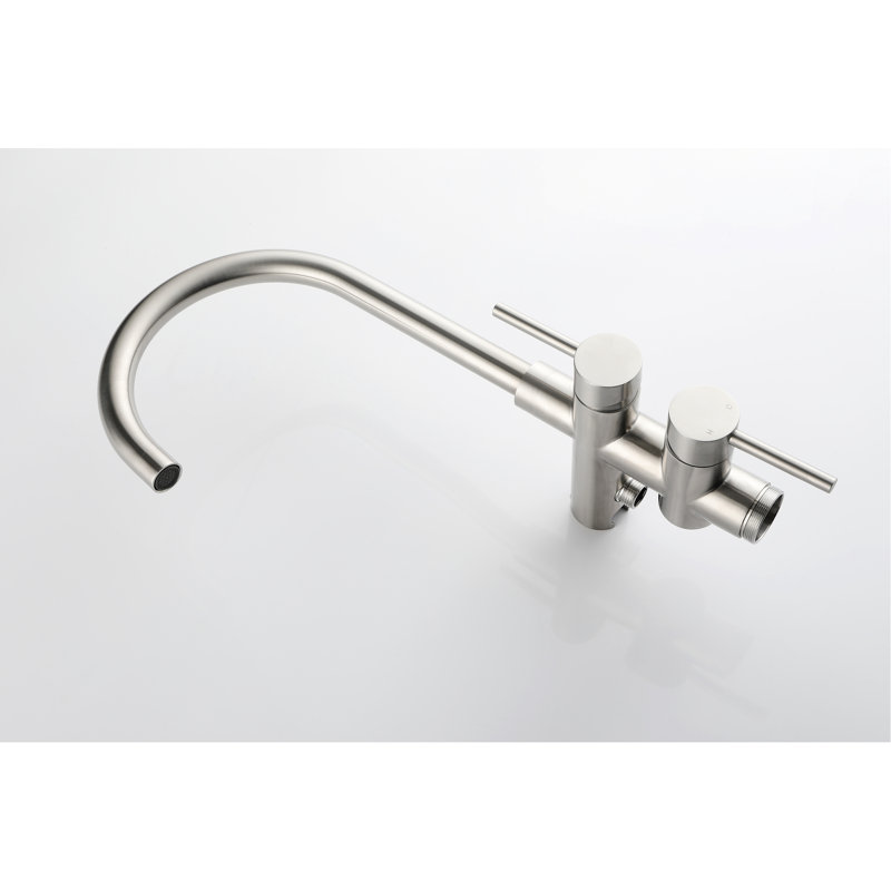Tub Filler In Brushed Nickel With Handheld Shower, 360 Degree Swivel Spout, Floor Mounted Elegant Faucet Freestanding Nickel, Shower Mixer Taps, Artistic