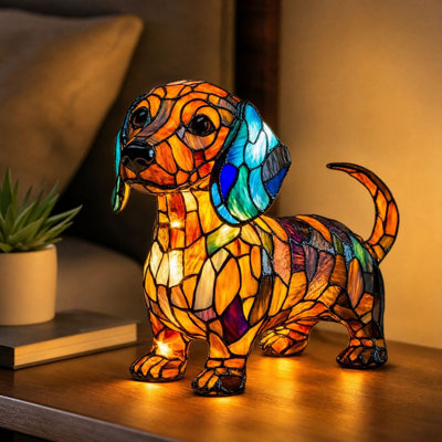 Polyester Socks  Puppy Lamp Stained Glass Dog Night Light   Stained Resin  Pup Lights Charge Powered Table Lamp Puppy  Lamps For Home Bedroom Desk
