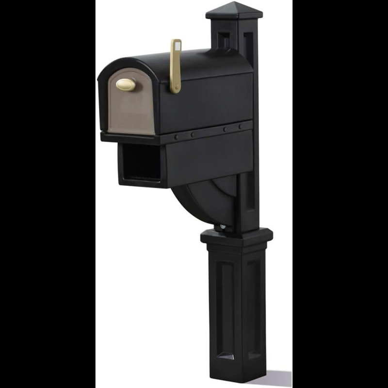 Black Lockable Plastic Pedestal Mailbox with Newspaper Holder