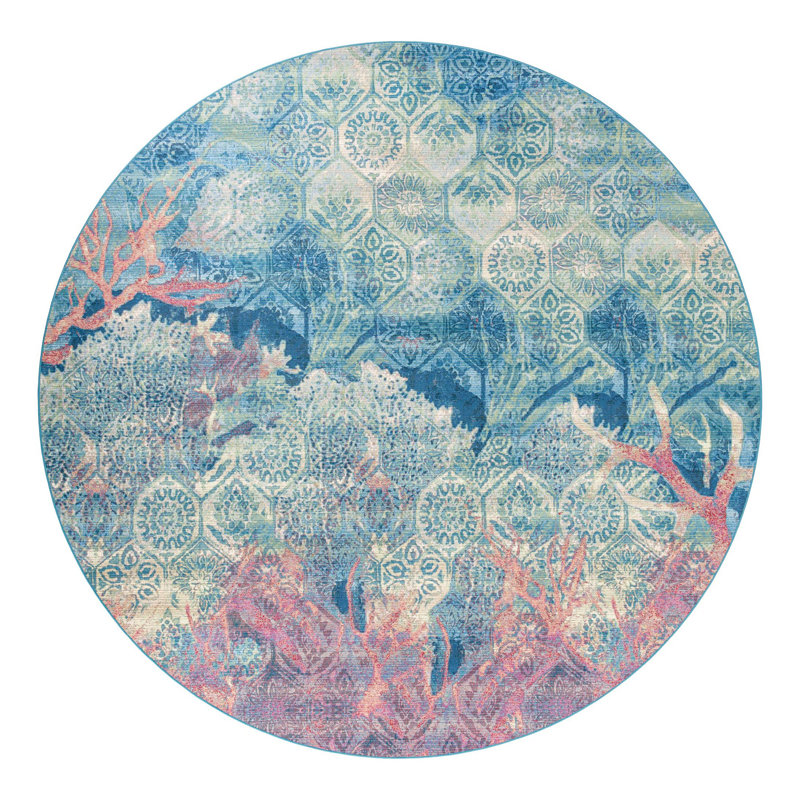 Tapis d'extérieur moderne Multi_Unique Loom, Rond 6 pi 1 po