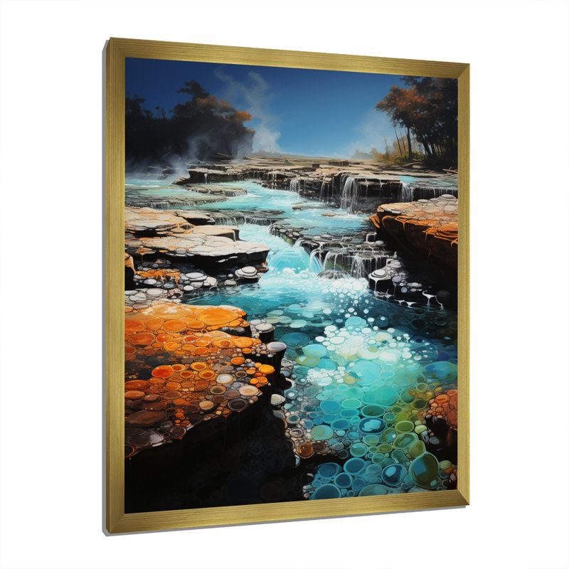 Geyser Sutherby éclatant d'azur Patchwork II, H 40 po x l 30 po x P 1,5 po, Encadrement doré