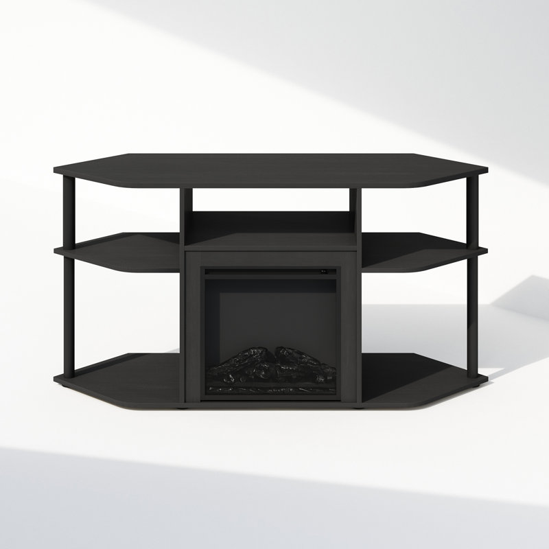 Black Corner Media Console with Decorative Electric Fireplace