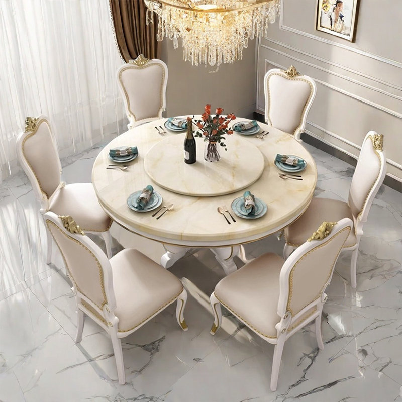 Modern artificial marble round dining table set, 7