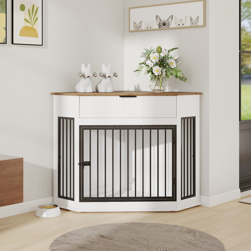 Table de bout décorative avec tiroir cannelé pour chien de 44,6 po, Blanc