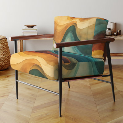 Chaise d'appoint abstraite - Vagues de turquoise et fauteuil brun
