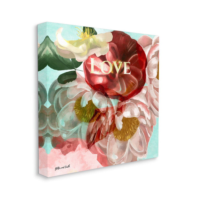 «Love Romantic Blooming Peony» par Jacqueline Wild - impression, H 30 po x l 30 po x P 1,5 po, Toile tendue