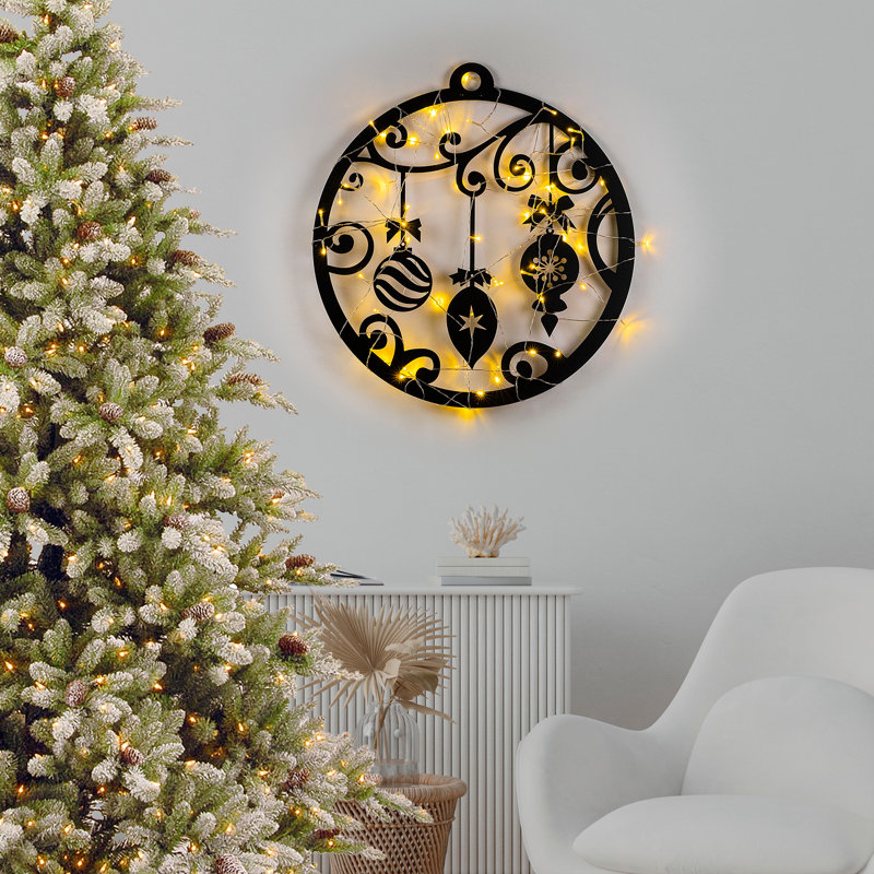Élégant accessoire mural décoratif en métal, noir, 23,6 po x 25,2 po | 100% métal, épaisseur: 0,05 pouce | À piles (3 AA, 3,15 W maximum) | Conception facile à suspendre au mur | Parfait pour la décoration intérieure et les espaces modernes