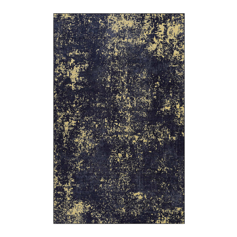 Area Rug, For Washable Rug, Low-Pile, Non-Slip, Non-Shedding, Foldable, Kid & Pet Friendly - S For Living Room, Bedroom, Kitchen (Black/Gold)