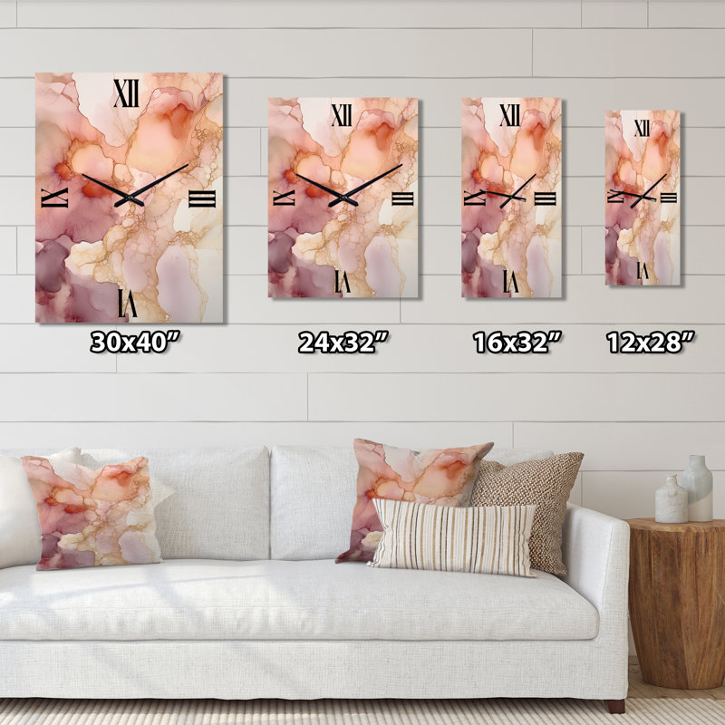 Liquides lumineux dorés et roses - Horloges murales abstraites, Très grand