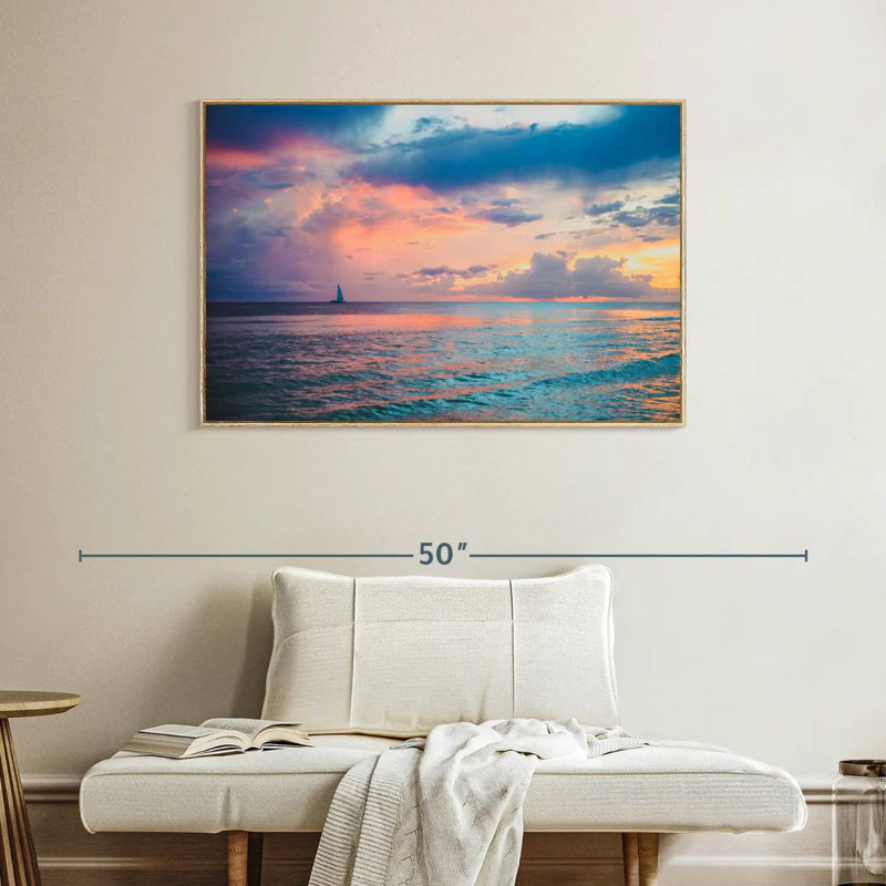 Coucher de soleil au Panama, Cadre flottant en bois naturel, 40 po x 27 po