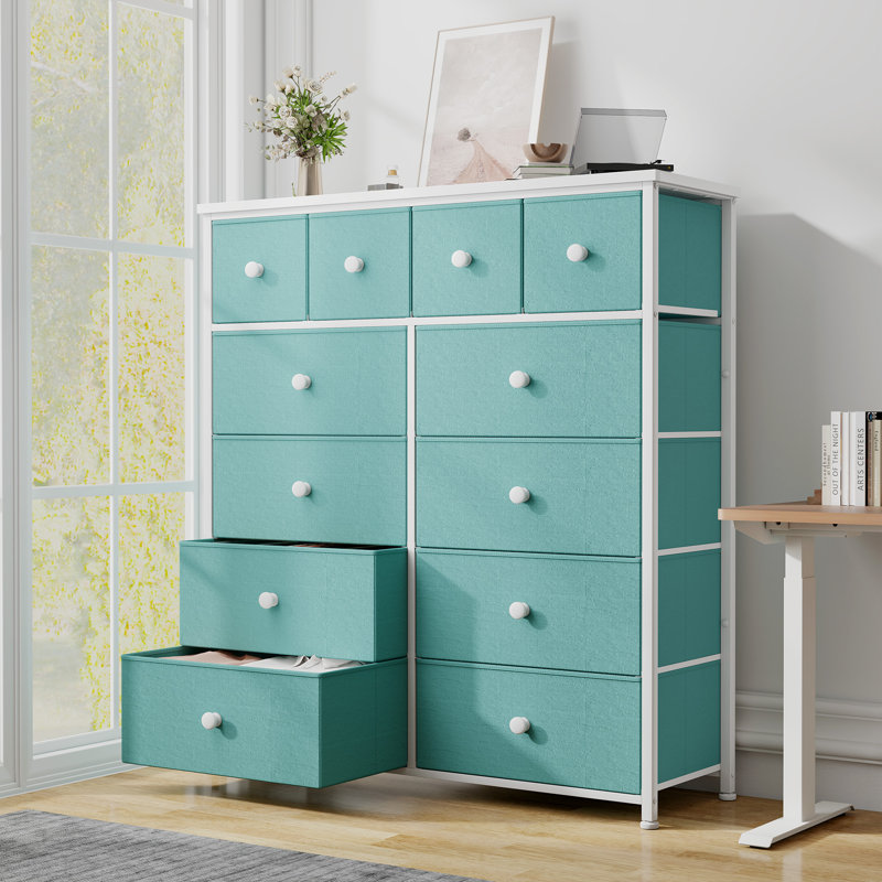 Pekka Dresser for Bedroom with 12 Spacious Storage Drawers, Dressers with Wooden Top and Metal Frame, Green