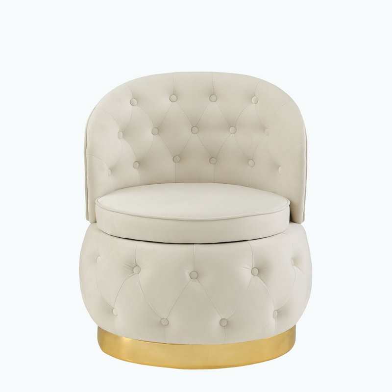 Fauteuil demi-tonneau pivotant avec rangement, Velours beige