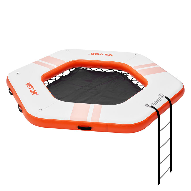 Large Orange Inflatable Floating Dock with Trampoline Pool