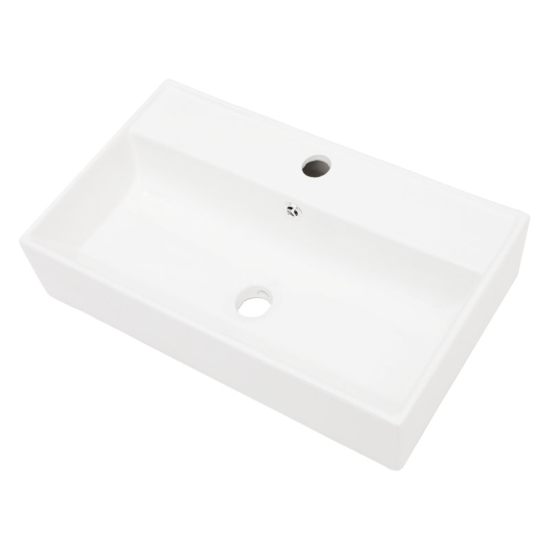 21" L x 12" W Wall Mounted Bathroom Sink Wall Hung White Ceramic Sink with Overflow and Faucet Hole