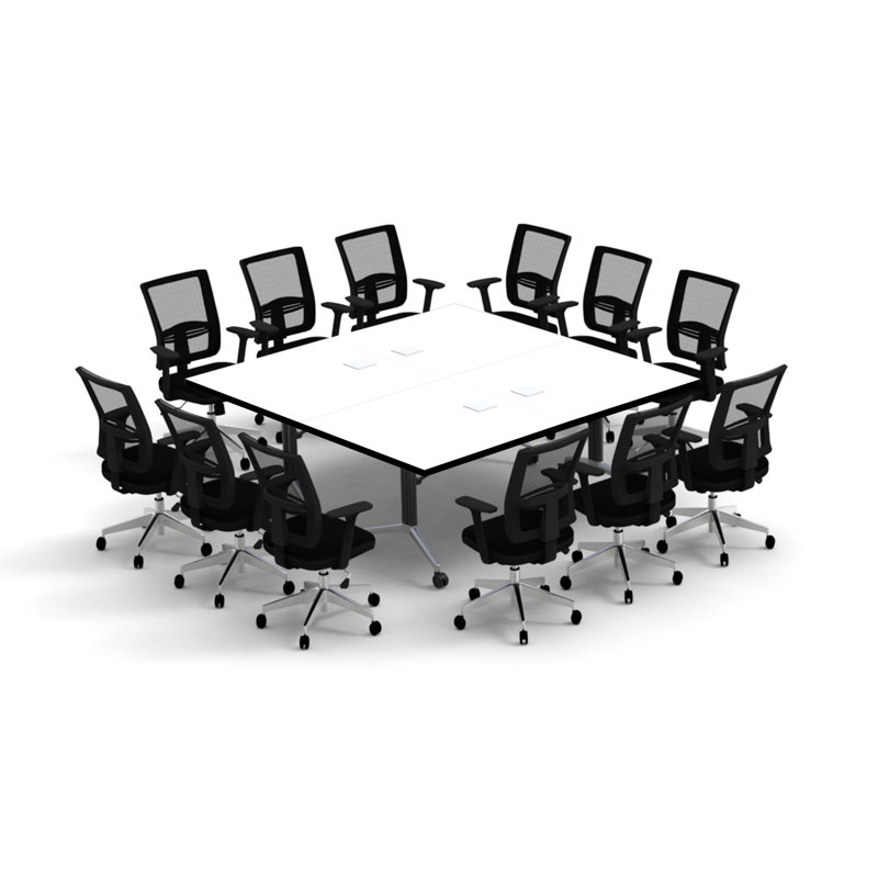 Rectangle 12 Person Flip Top 72'' L Modular Training Table and Chair Set with Casters and Modesty Panel and Cable Management