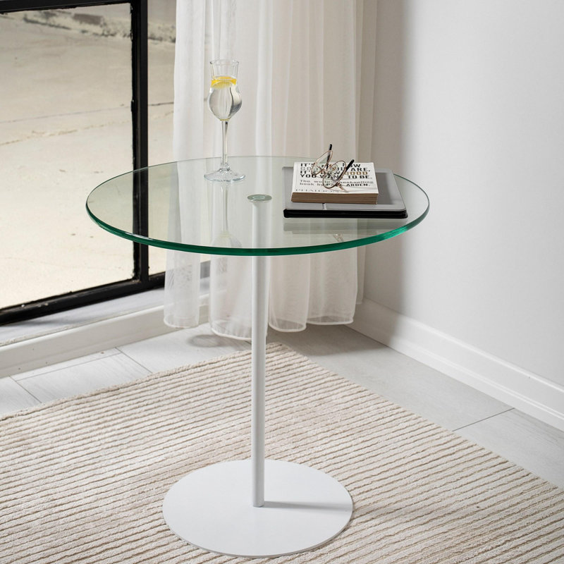 Table d'appoint moderne, blanche, 19,7 po x 19,7 po x 19,7 po | Plateau 100% verre trempé, cadre 100% métal | Conception élégante et durable, parfaite pour le salon, la chambre à coucher ou le bureau | Décoration contemporaine pour la maison