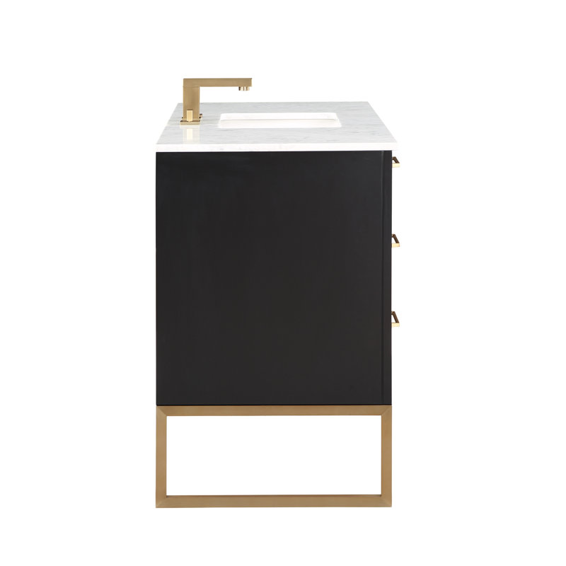 Markham 48'' W Single Vanity, Carara Marble, Midnight Black, Satin Brass