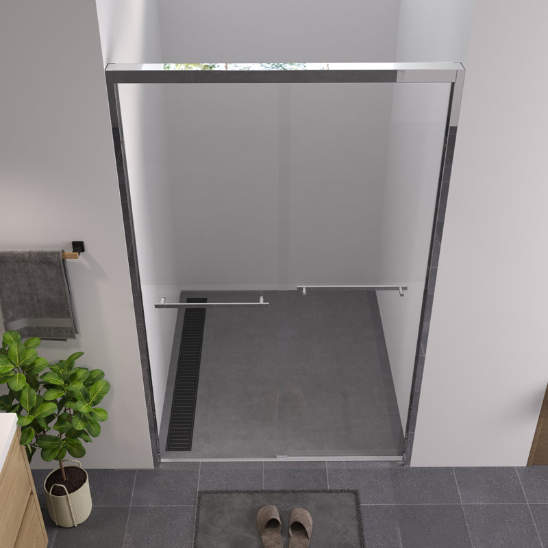 44 - 48 "x 76" porte de douche coulissante double pour salle de bain, verre trempé transparent de 6 mm de 1/4 po, cadre en aluminium et rouille, configuration réversible