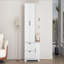 Armoire 4 portes avec miroir, armoire à DEL avec portes et 2 tiroirs, armoire de rangement en bois avec tringle, tablettes réglables-1503190656