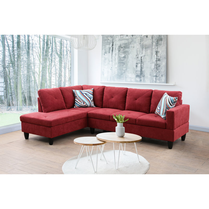 Upholstered L-Shaped Sectional, Burgundy Microfiber/Microsuede, Left Hand Facing