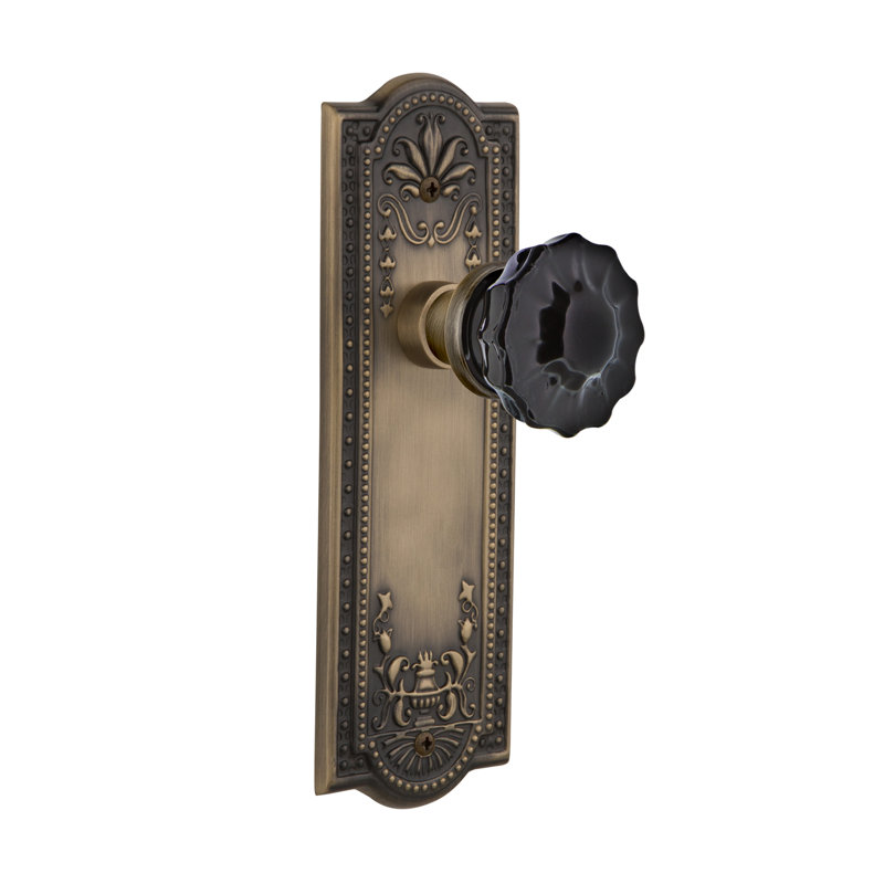 Meadows Plate with Crystal Black Door Knob, Antique Brass