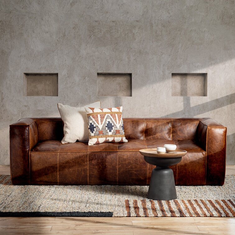 Genavive 92'' Full-Grain Genuine Italian Leather Square Arm Sofa