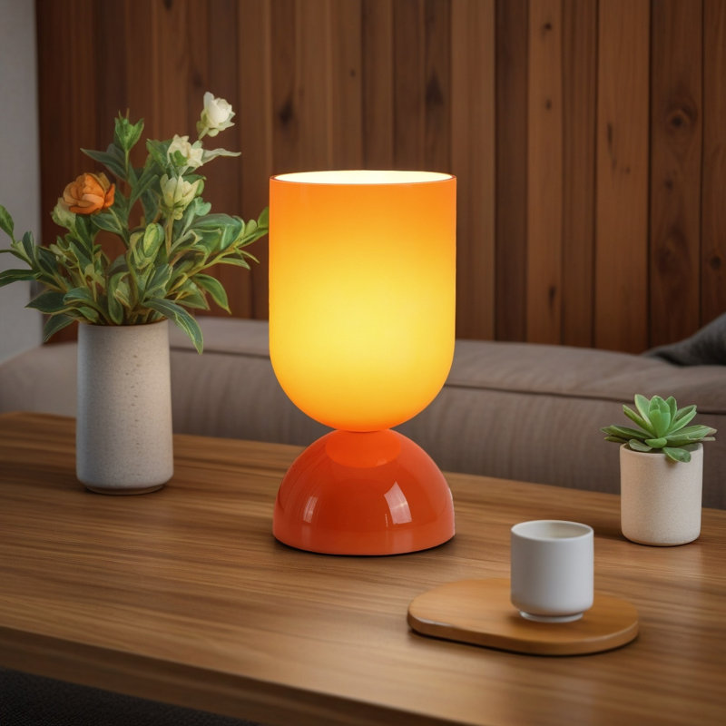 Lampe de table d'appoint en verre orange moderne de 9 po avec gradateur, certifiée cULus pour les tables de chevet de chambre à coucher, les tables d'appoint de salon, les bureaux à domicile ou les décors contemporains
