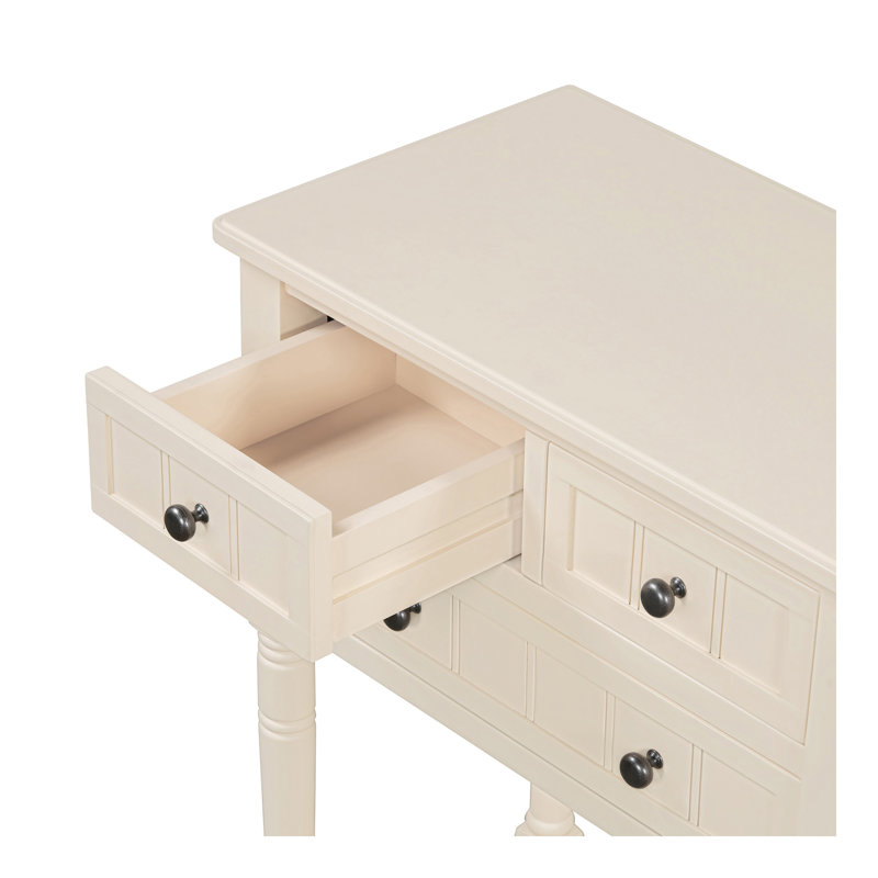 Narrow Console Table, Slim Sofa Table With Three Storage Drawers And Bottom Shelf (Beige), Beige