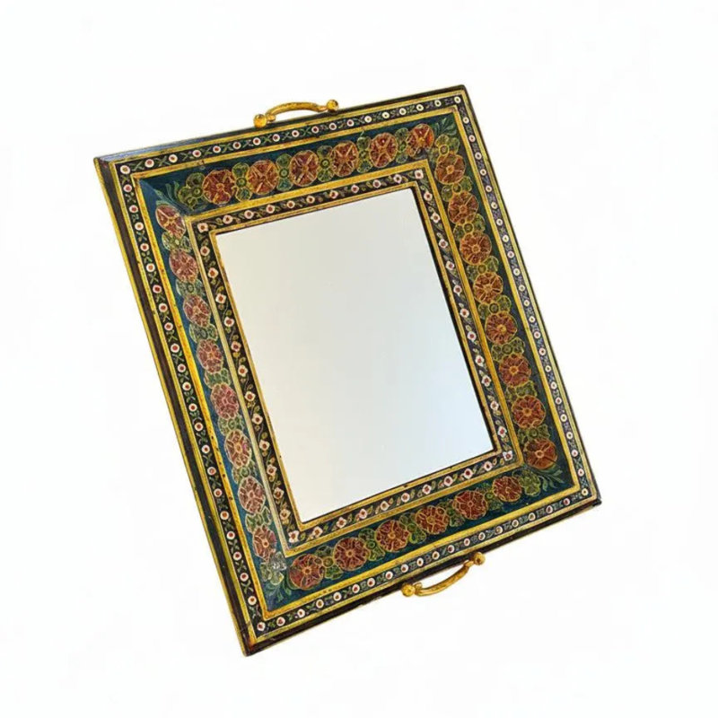 Hand Painted Unique Lattice Metal Tray With Mirror