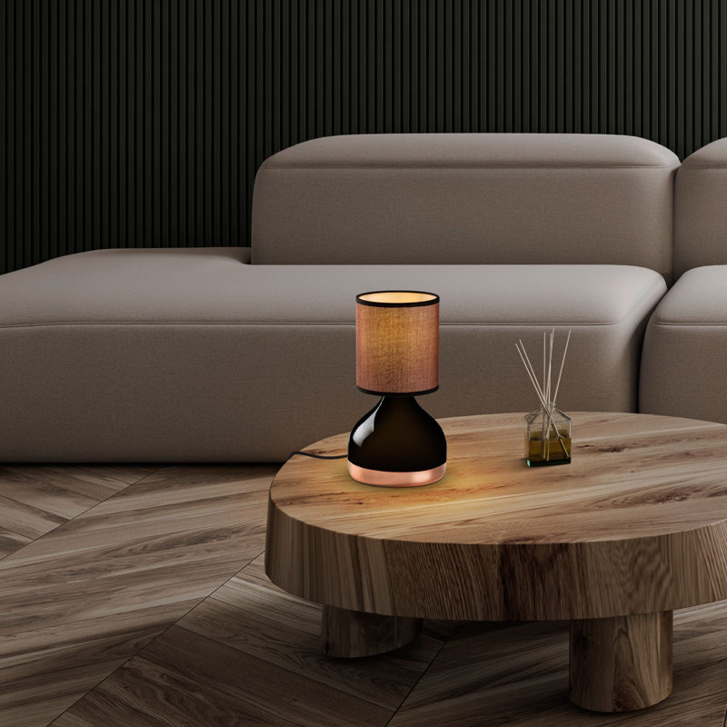 Lampe de table moderne avec corps en métal, couleur noire, 6,7 x 6,7 x 13,0 pouces | Capuchon en tissu, H 5,5 po de diamètre: 6,3 po | Douille E27 (40 W maximum, ampoule non incluse) | Éclairage élégant et fonctionnel pour la maison et le bureau