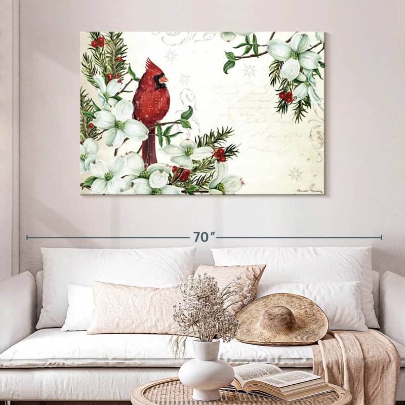 Cardinals d'hiver et cornouiller, H 32 po x l 48 po