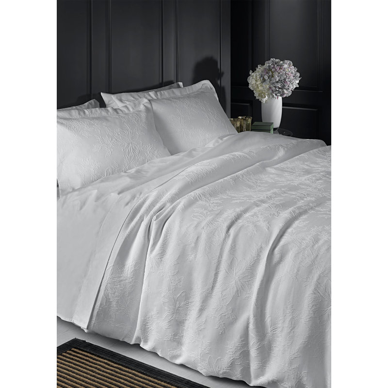 Shetler Cotton Floral Duvet Cover Set with Pillowcases Included, Ivory, Double Duvet Cover + 2 Standard Pillowcases