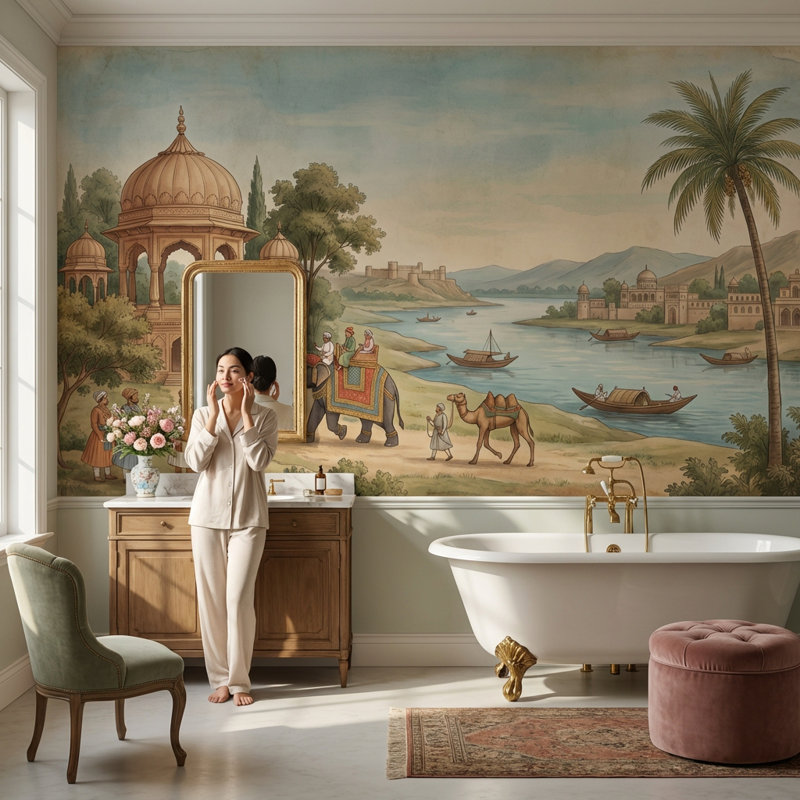 Adhésif mural paysage et paysage rétro, 160 po x 108 po, Peler et coller