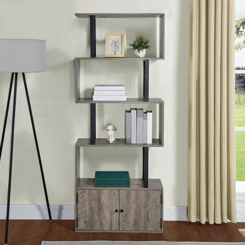 Urbain 174.5cm H x 70cm W Geometric Bookcase, Grey/Black